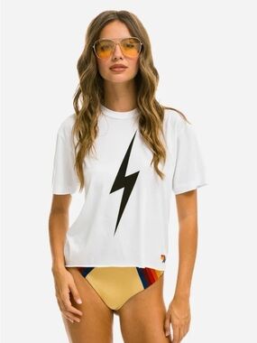 Aviator Nation Bolt Boyfriend Tee Vintage White Size Medium